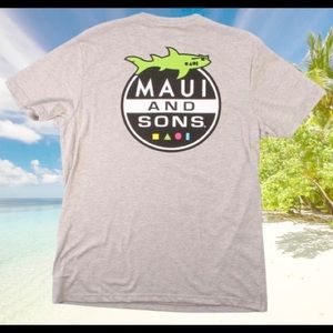 Maui and Sons Mens Shark Invasion Surfing Beach Gray T-Shirt